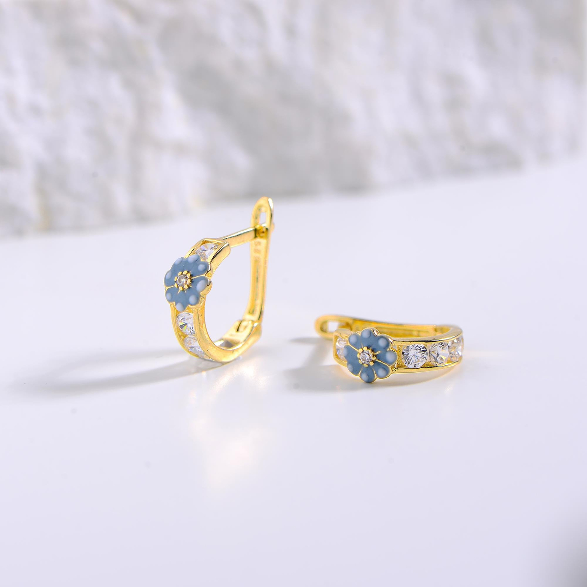 14 Ayar Altın Pembe Çicek Halka Çocuk Küpe