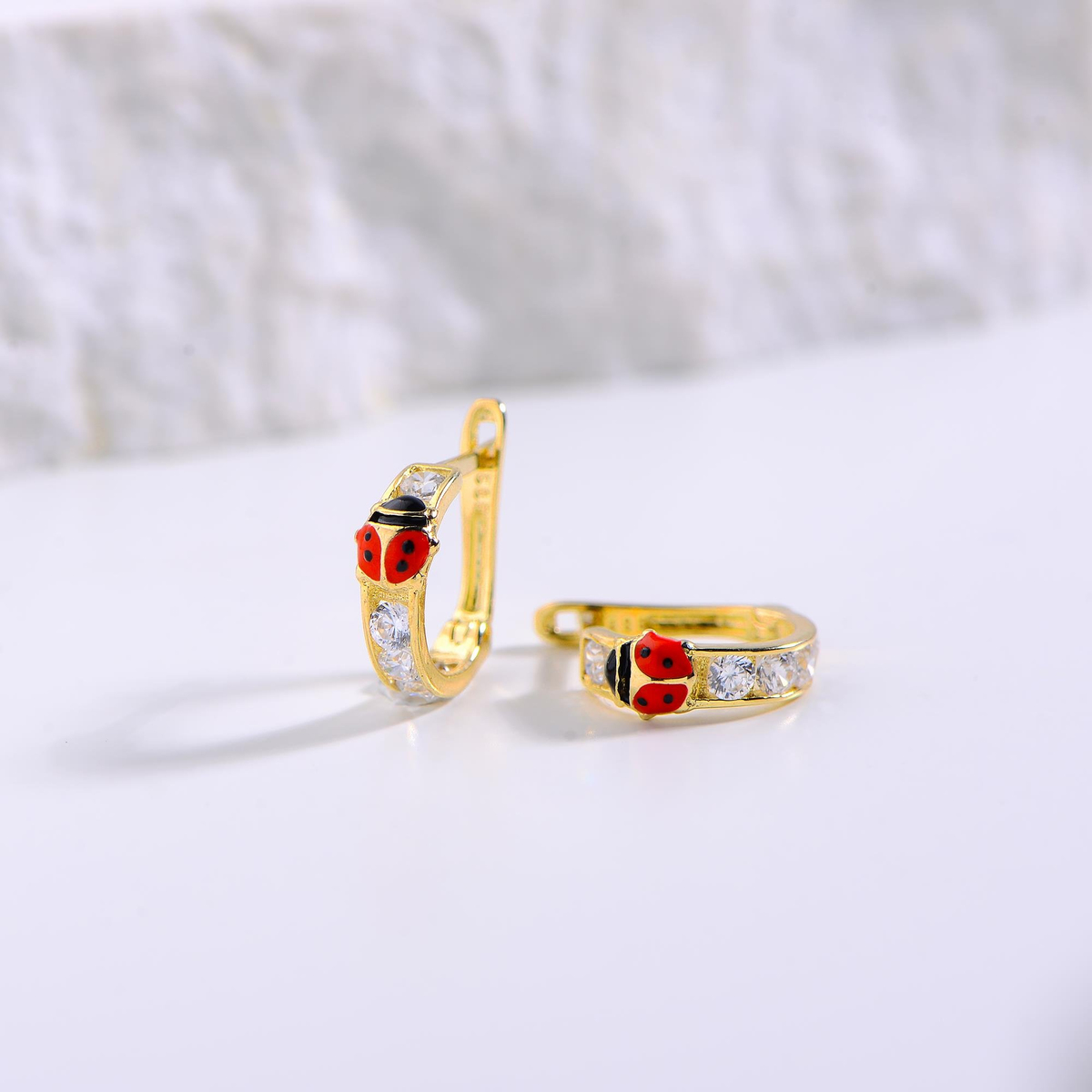 14 Ayar Altın Uğur Böceği Halka Çocuk Küpe