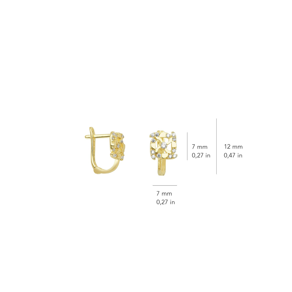 14 Ayar J Model Taşlı Altın Çiçek Küpe