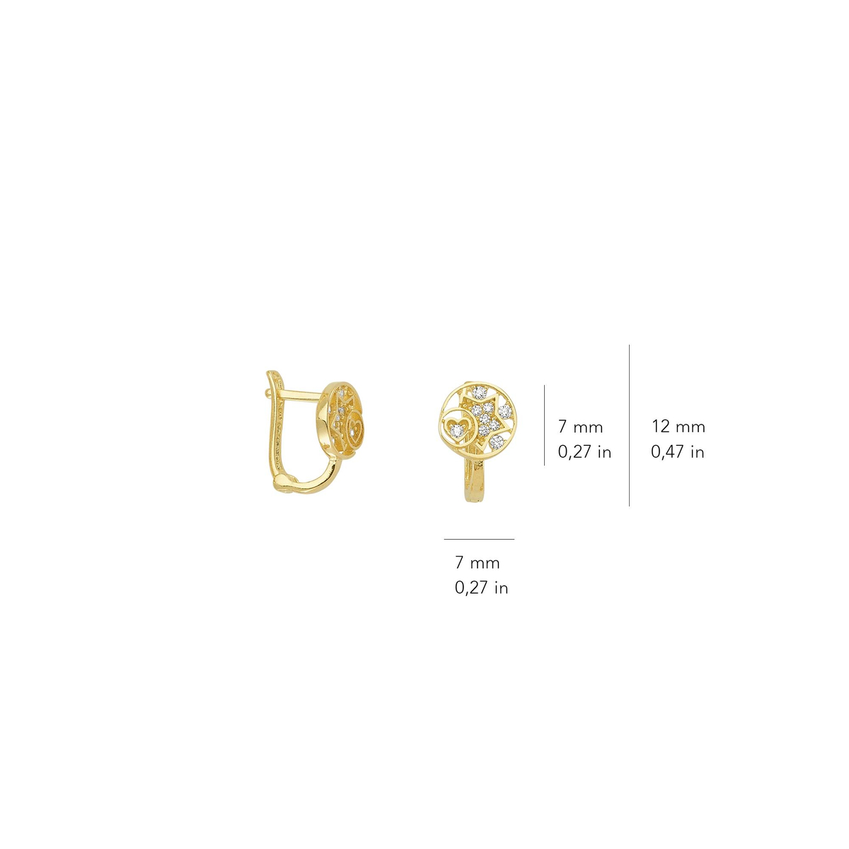 14 Ayar J Model Taşlı Altın Kalp Küpe