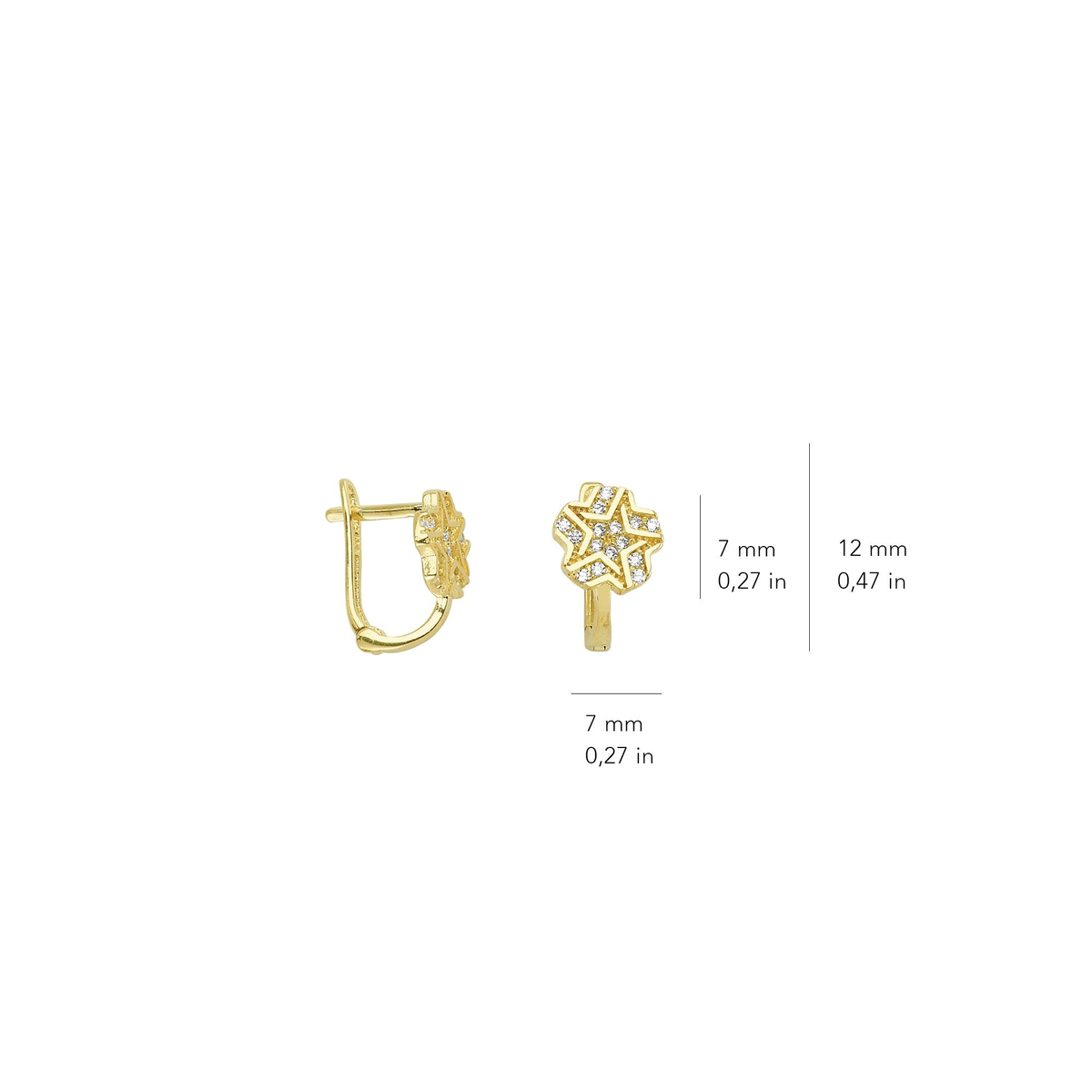 14 Ayar J Model Taşlı Altın Yıldız Küpe