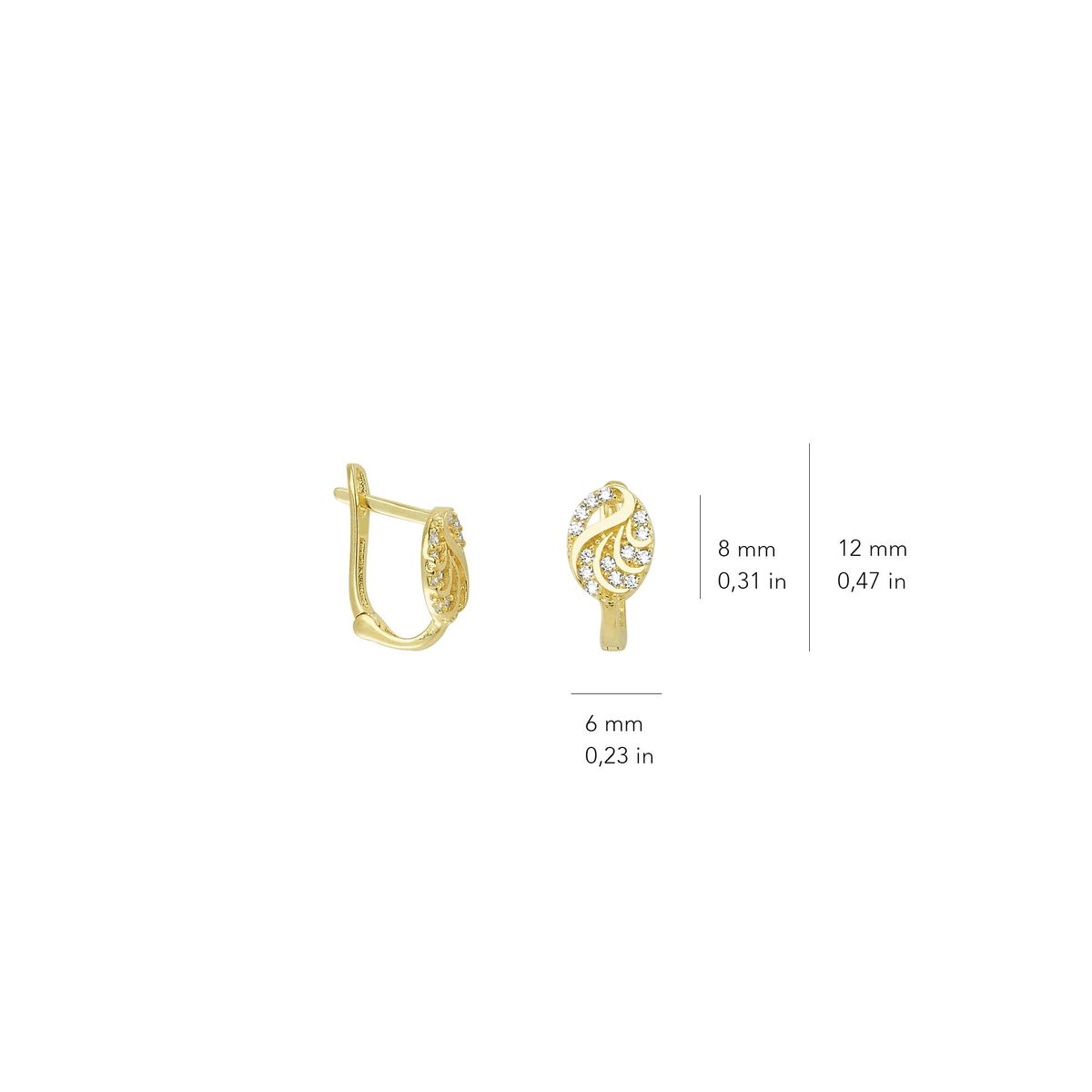 14 Ayar Yaprak Taşlı Altın Küpe