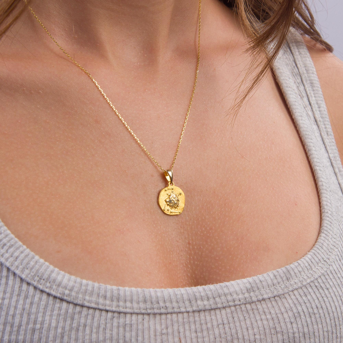 14 Ayar Altın Aslan Burç Kolye Ucu