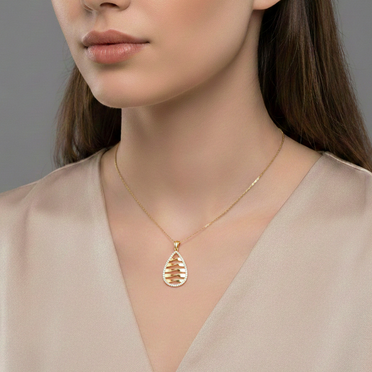 14 Ayar Altın Damla Taşlı Altın Kolye Ucu