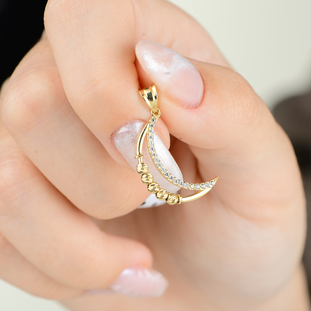 14 Ayar Altın Dorika Toplu Hilal Altın Kolye Ucu