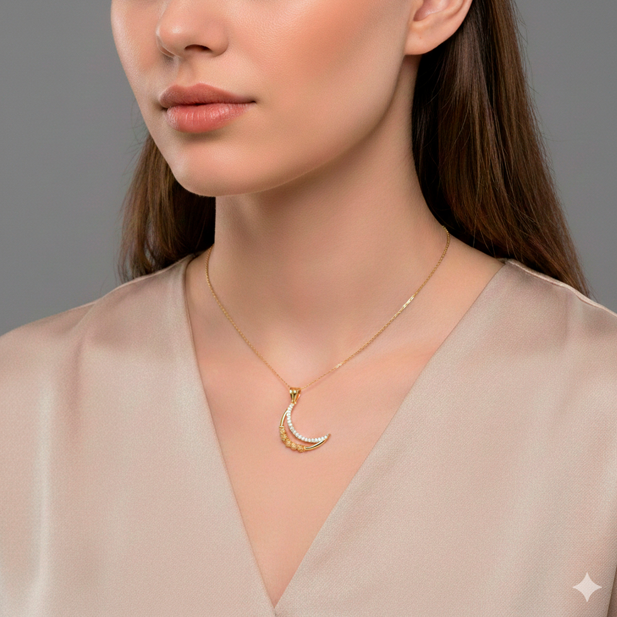 14 Ayar Altın Dorika Toplu Hilal Altın Kolye Ucu