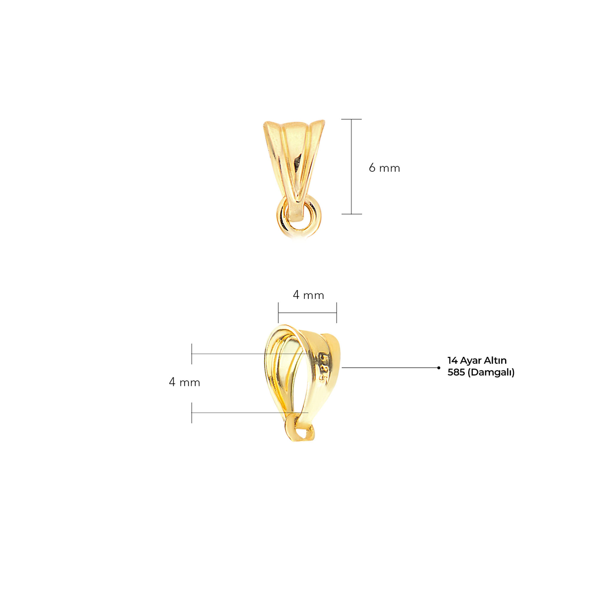 14 Ayar Altın Halat Kalp Taşlı Kolye Ucu