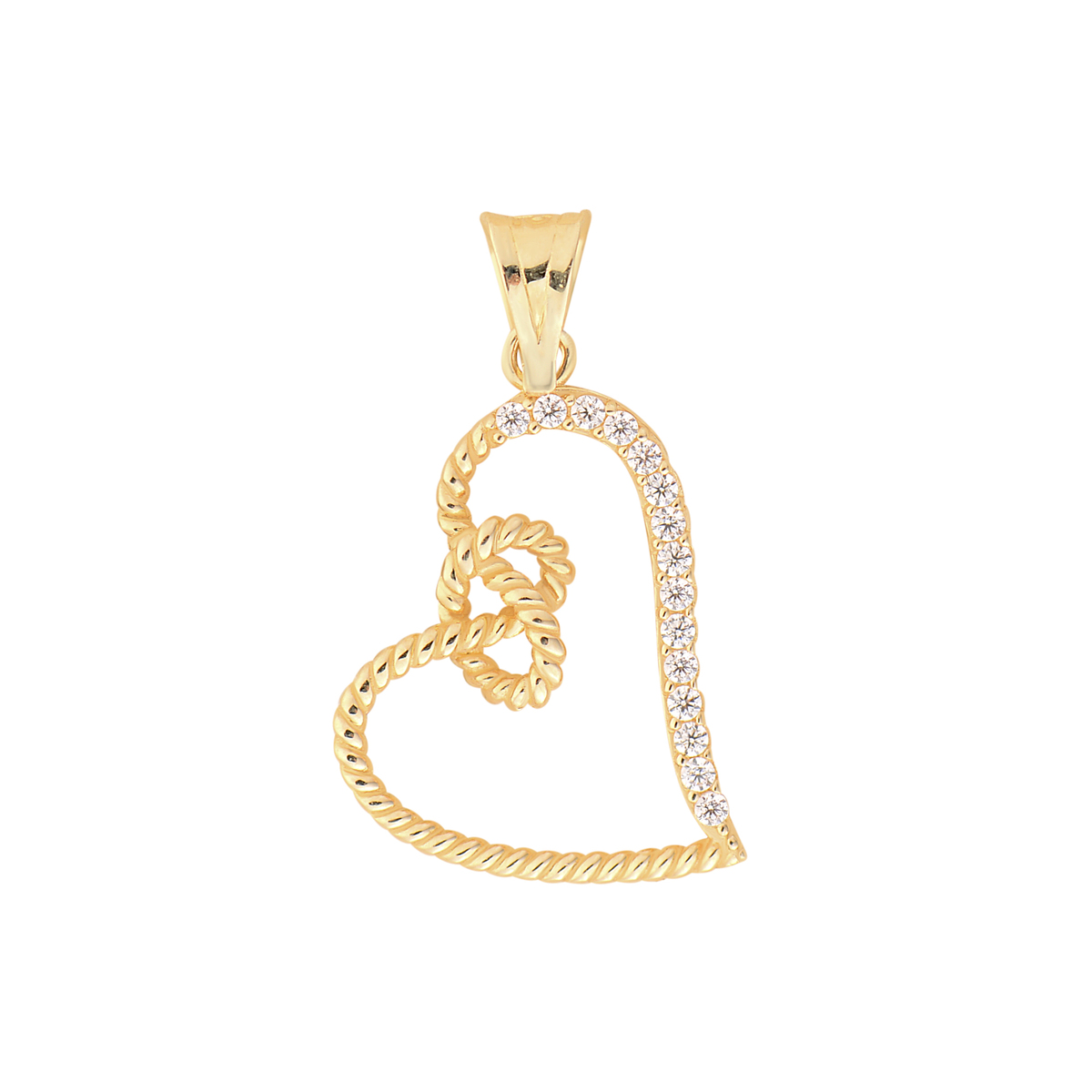 14 Ayar Altın Halat Kalp Taşlı Kolye Ucu