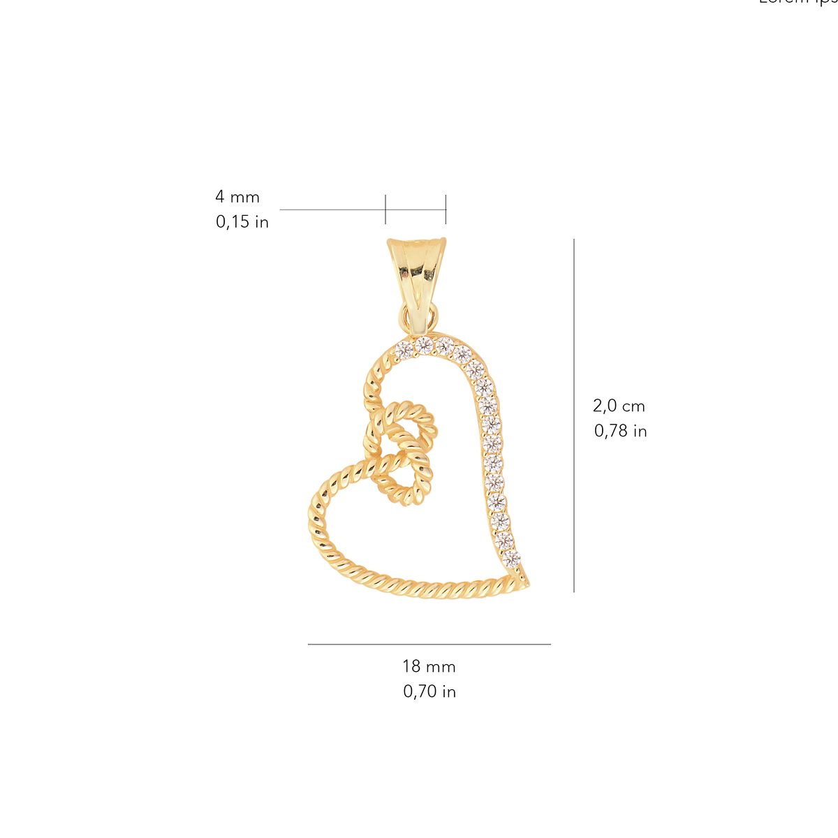 14 Ayar Altın Halat Kalp Taşlı Kolye Ucu