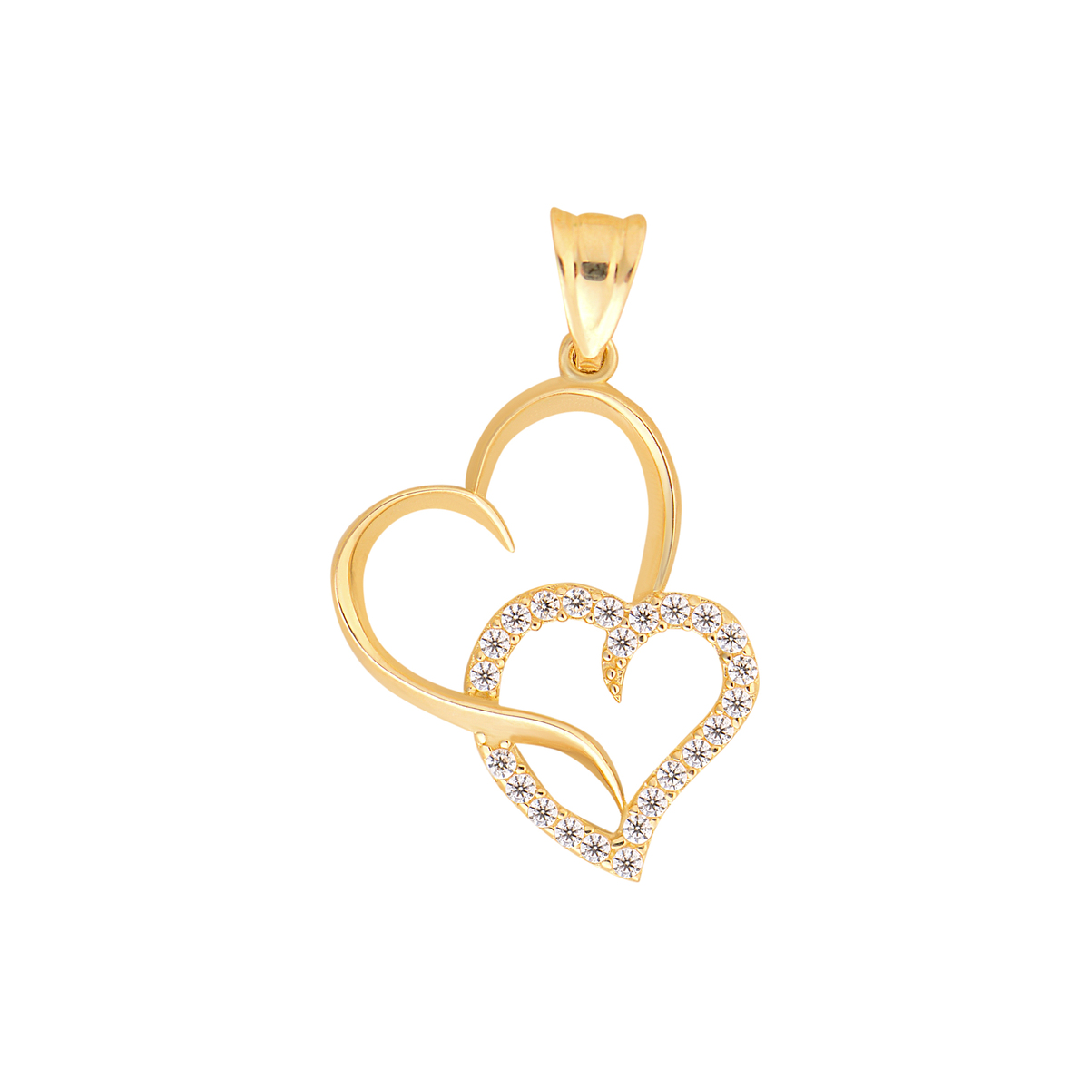 14 Ayar Altın İkili Kalp Taşlı Kolye Ucu