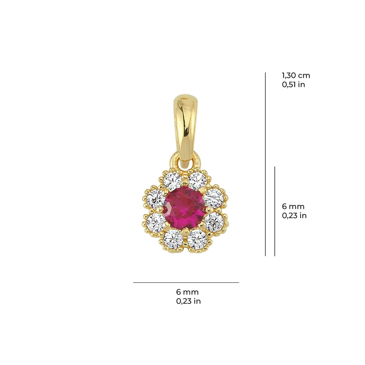 14 Ayar Yakut Taşlı Papatya Altın Kolye Ucu