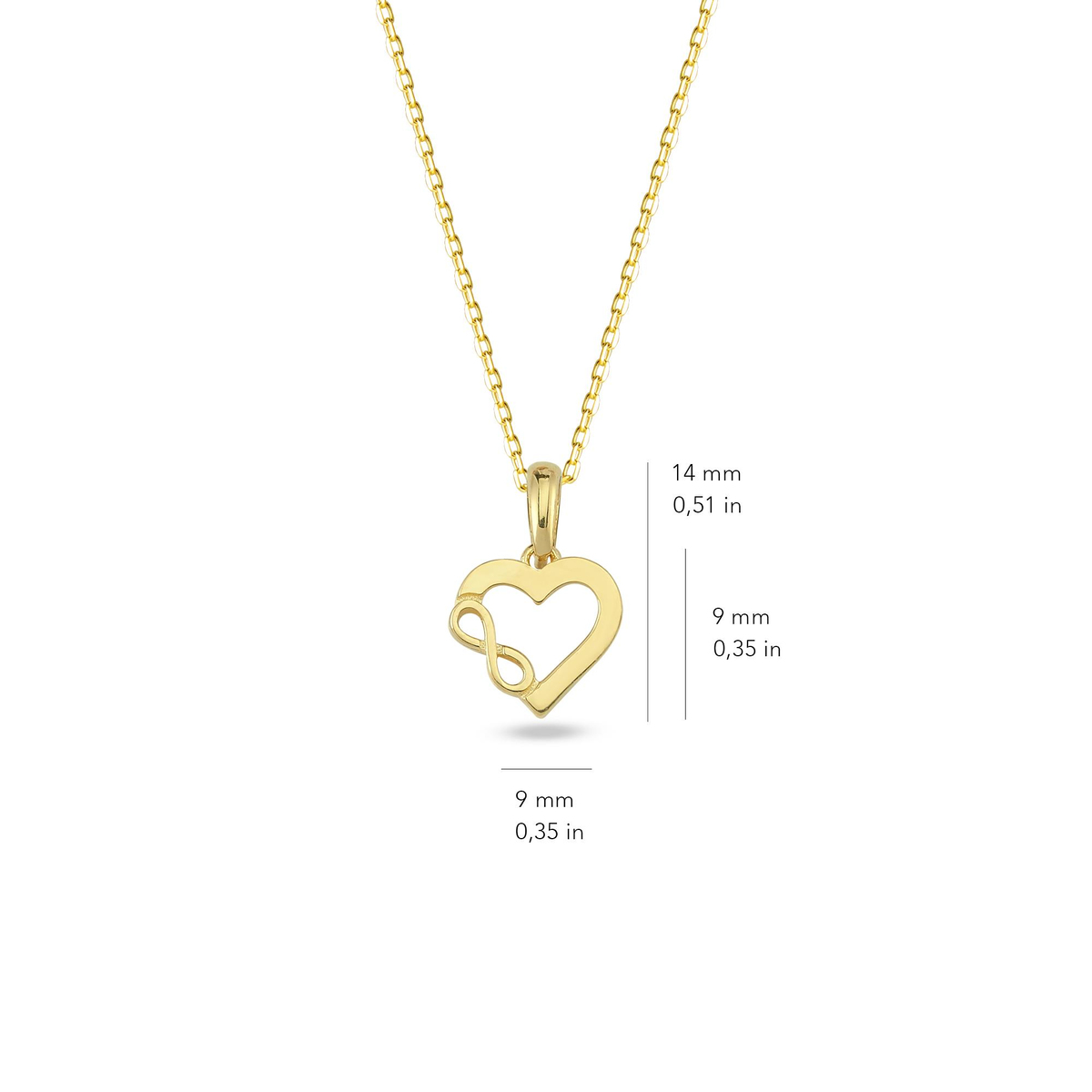 14 Ayar Altın Kalp Sonsuzluk Kolye