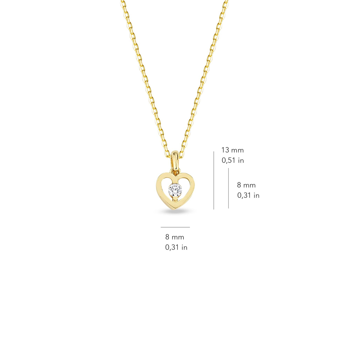 14 Ayar Altın Tek Taşlı Kalp Kolye