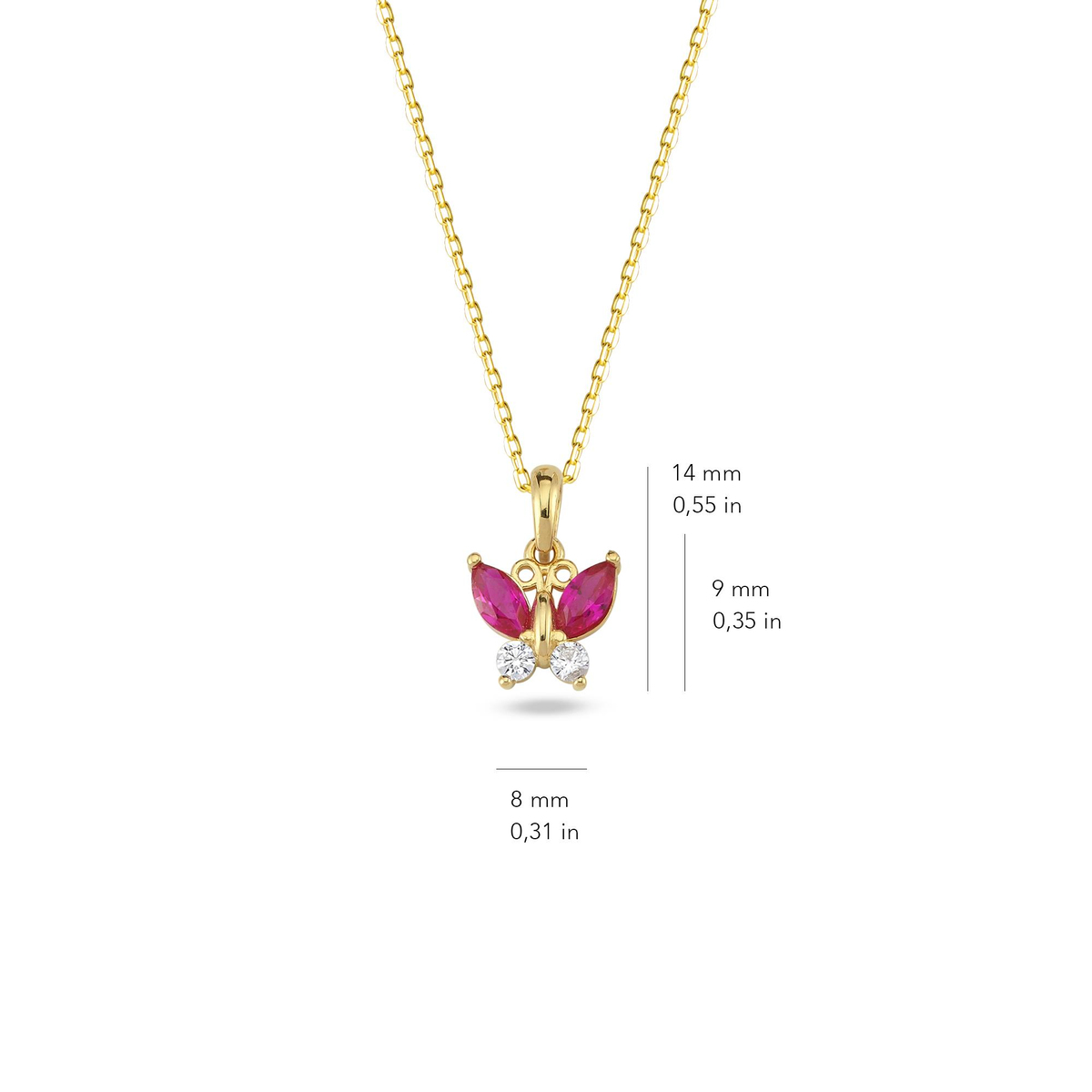 14 Ayar Altın Yakut Taşlı Kelebek Kolye
