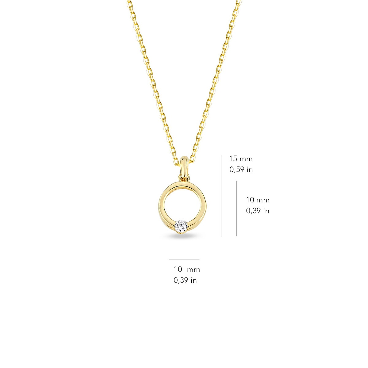 14 Ayar Altın Yuvarlak Tek Taşlı Kolye