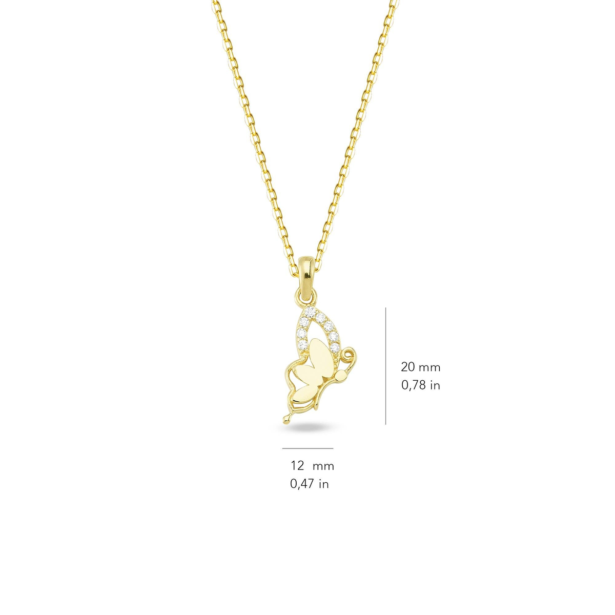 14 Ayar Taşlı Kelebek Altın Kolye