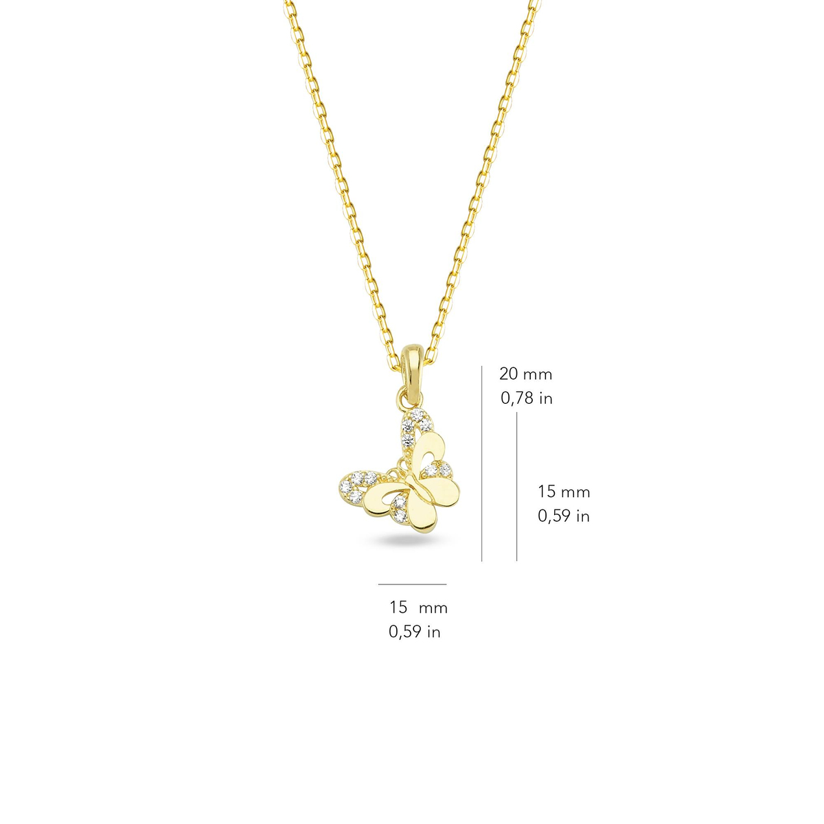14 Ayar Taşlı Kelebek Altın Kolye