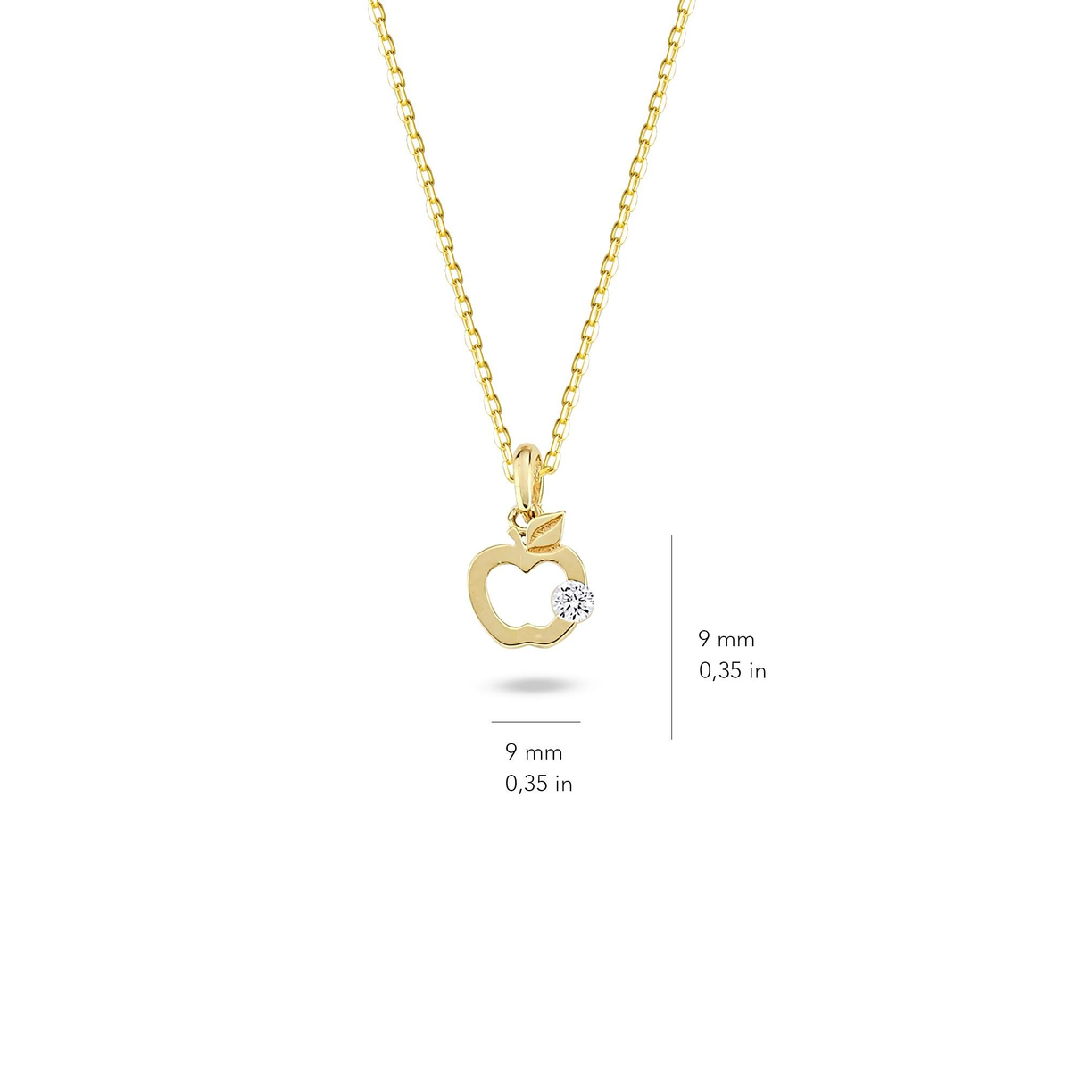 14 Ayar Tek Taş Elma Altın Kolye