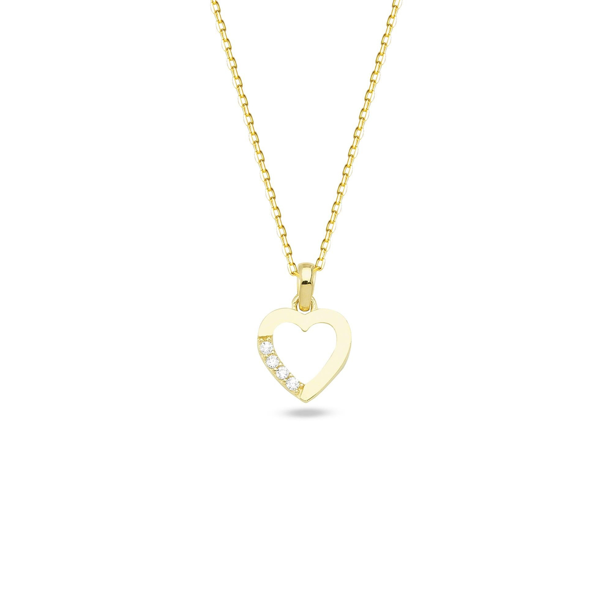 14 Ayar Zincirli Kalp Taşlı Kolye