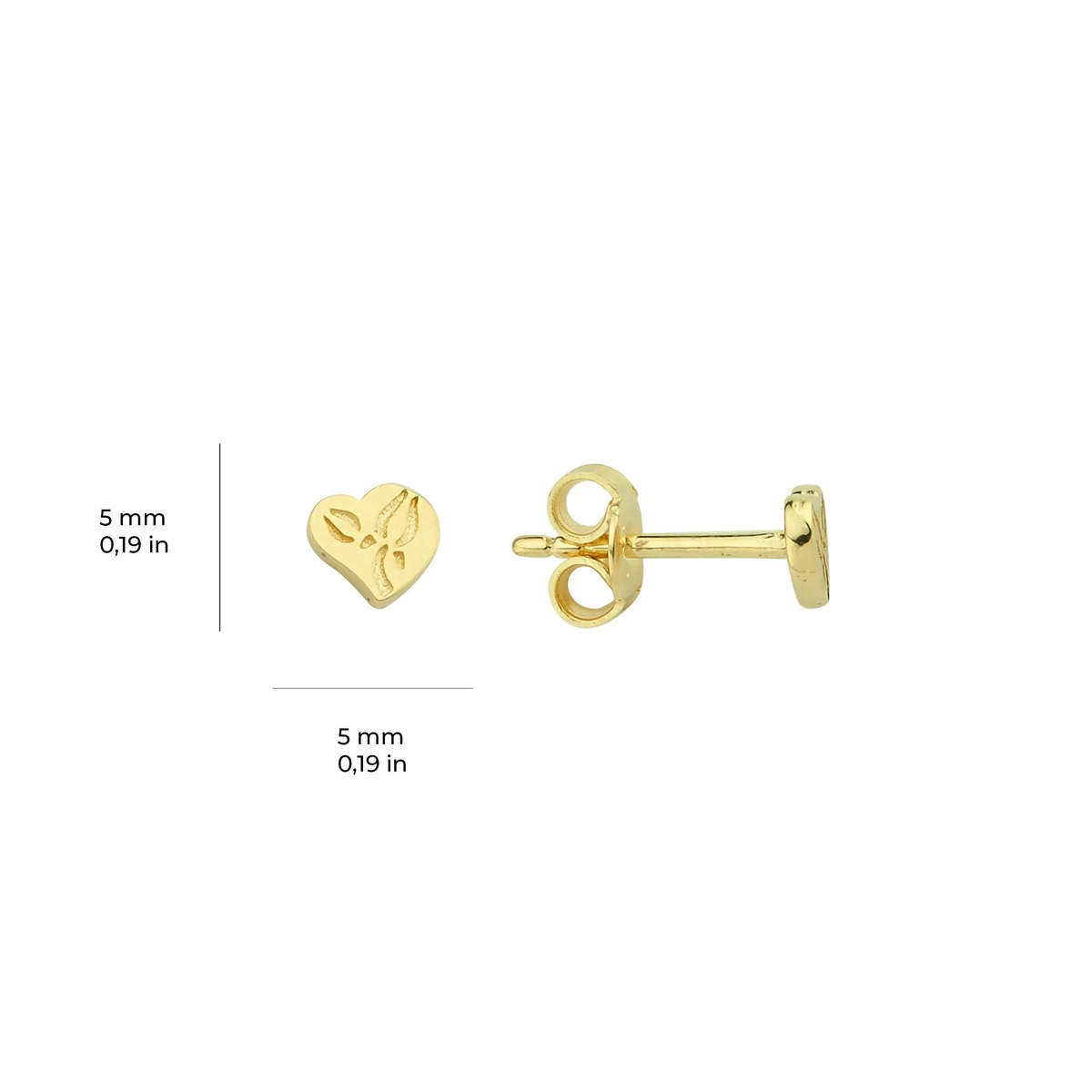 14 Ayar Minik Çiçek Desenli Kalp Altın Küpe