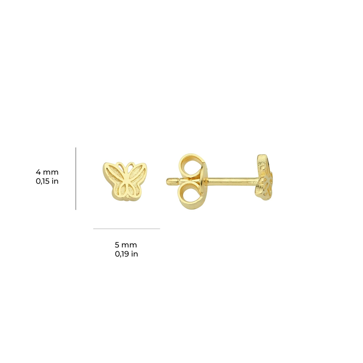 14 Ayar Minik Kelebek Desenli Altın Küpe