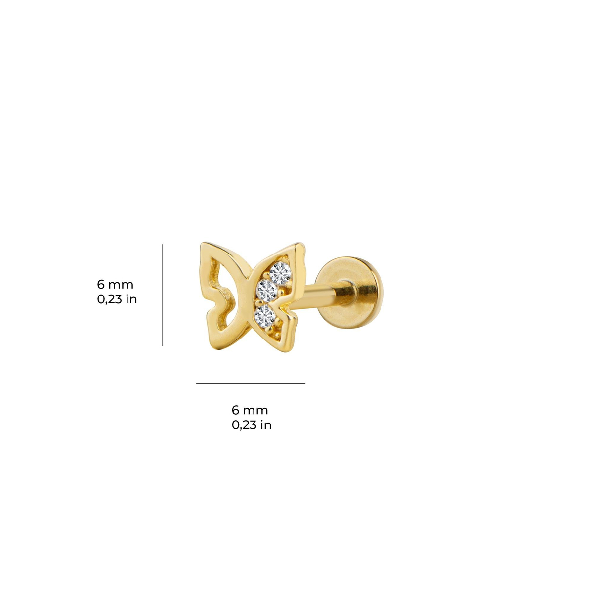 Taşlı Kelebek Altın Piercing