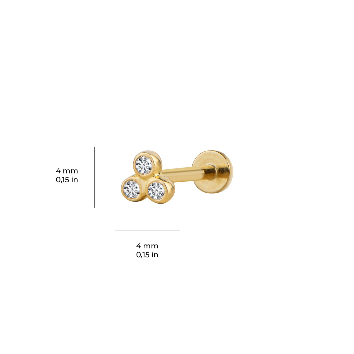 Üç Taşlı Altın Piercing