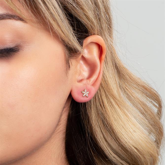 14k Altın Çiçek Taşlı Küpe