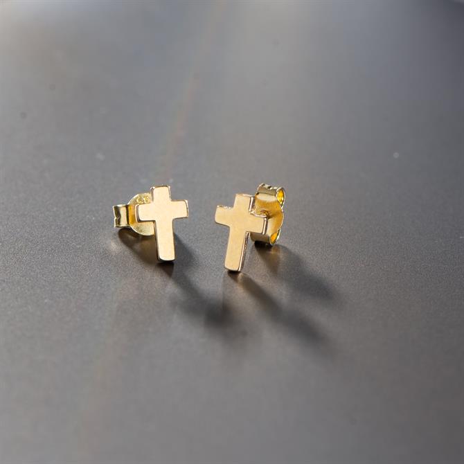 14k Altın Sade Haç Küpe