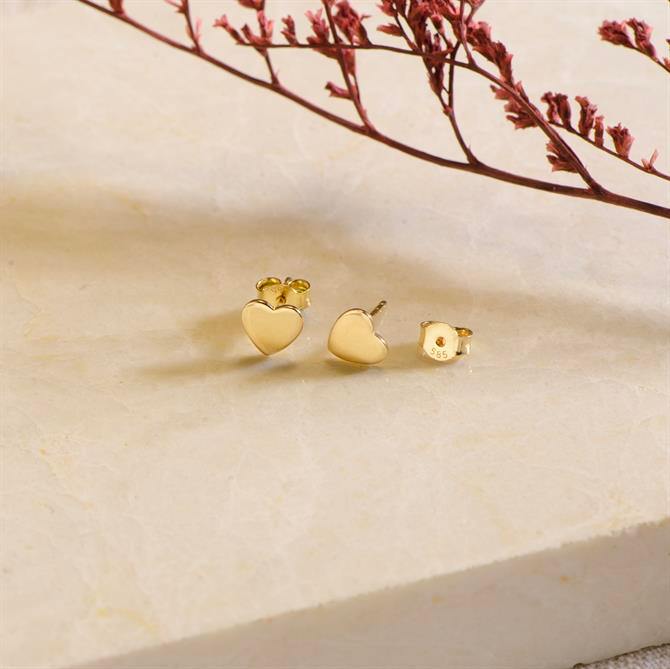 14k Altın Sade Kalp Küpe