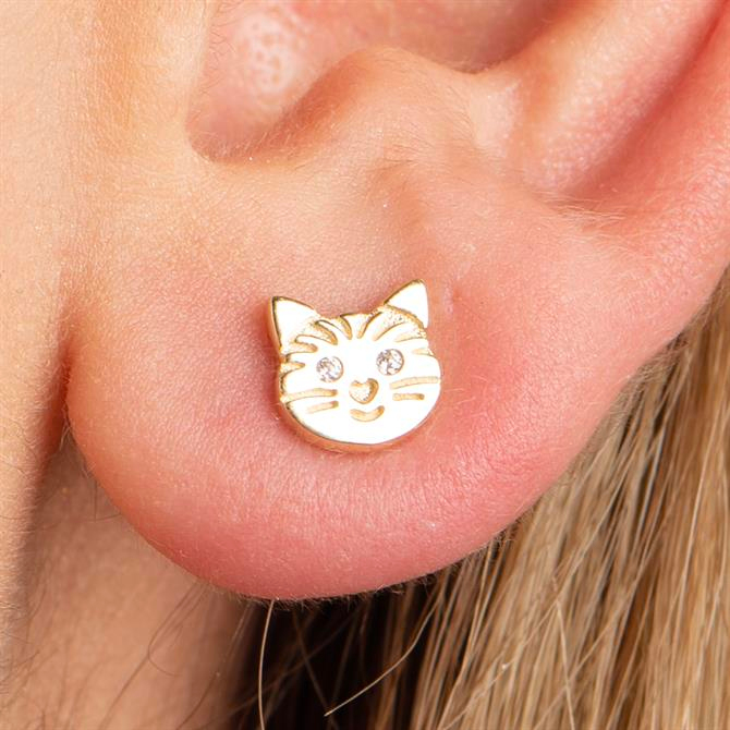 14k Altın Sade Kedi Küpe