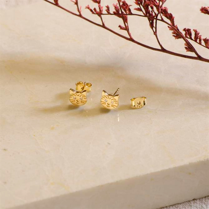 14k Altın Sade Kedi Küpe