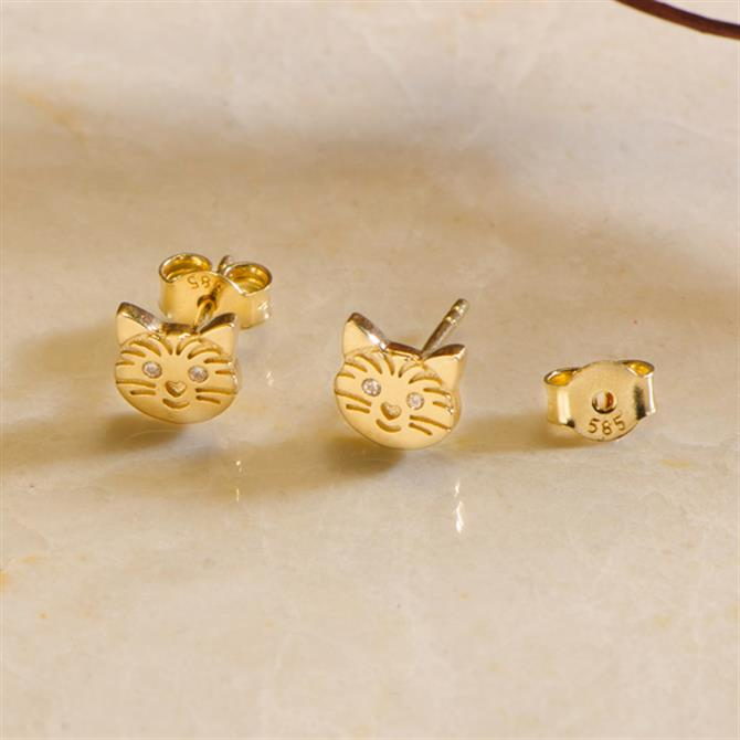 14k Altın Sade Kedi Küpe