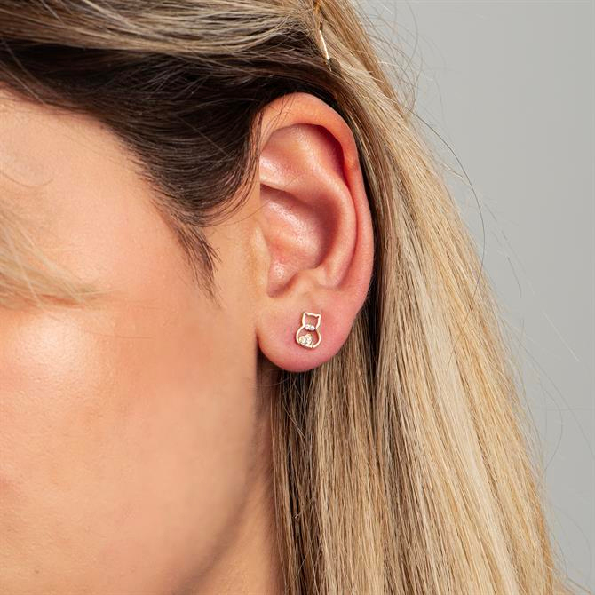 14k Altın Taşlı Kedi Küpe