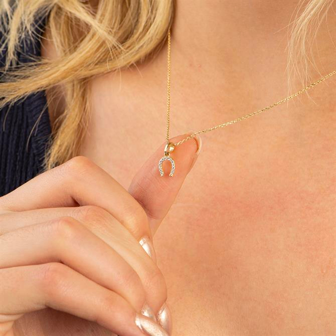 14k Altın Taşlı Nal Şans Kolye