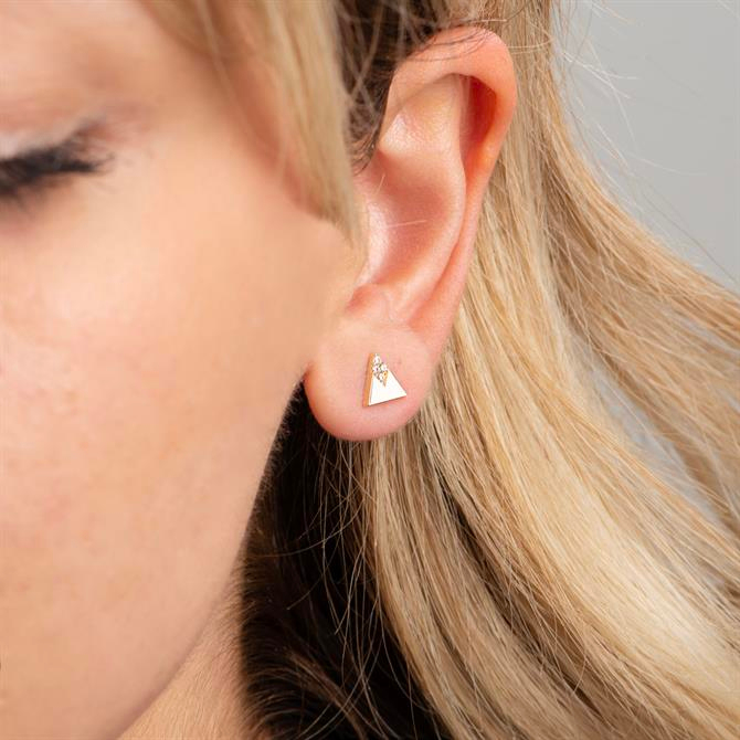 14k Altın Üçgen Taşlı Küpe