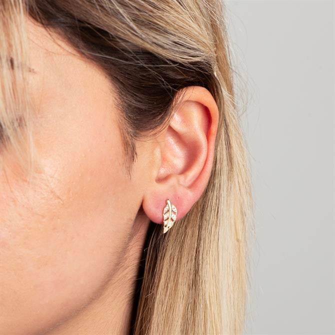 14k Altın Yaprak Taşlı Küpe