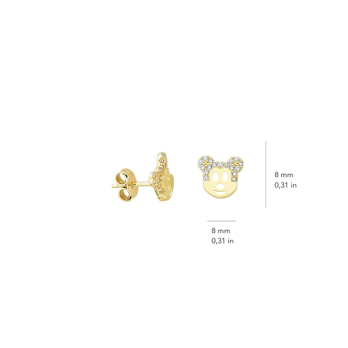 14 Ayar Taşlı Mickey Mouse Altın Küpe