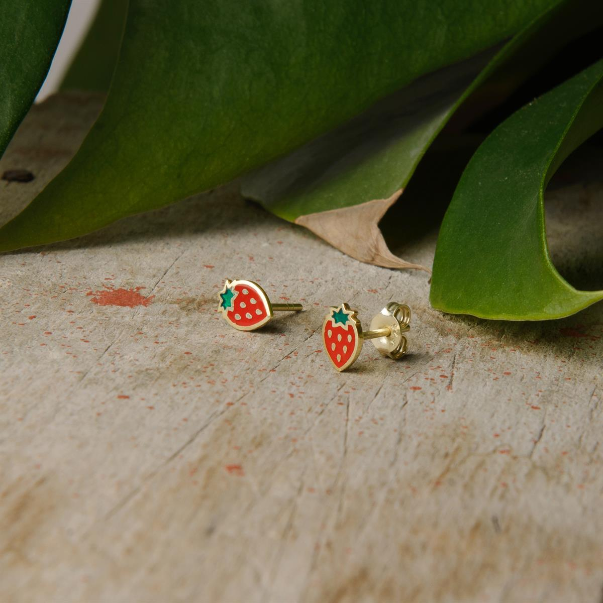 14 Ayar Altın Çilek Küpe