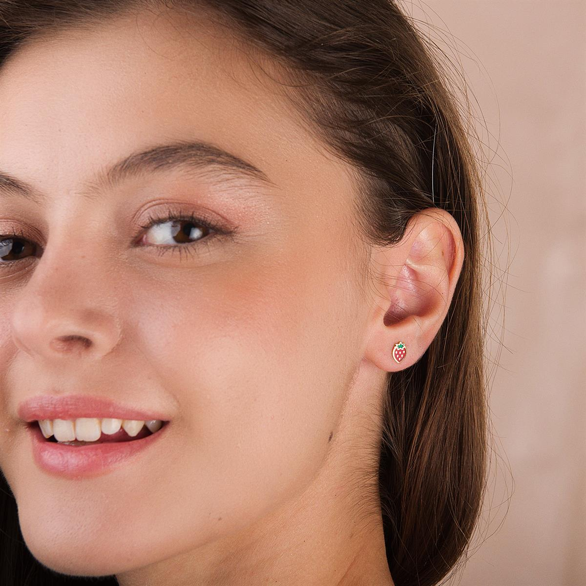 14 Ayar Altın Çilek Küpe