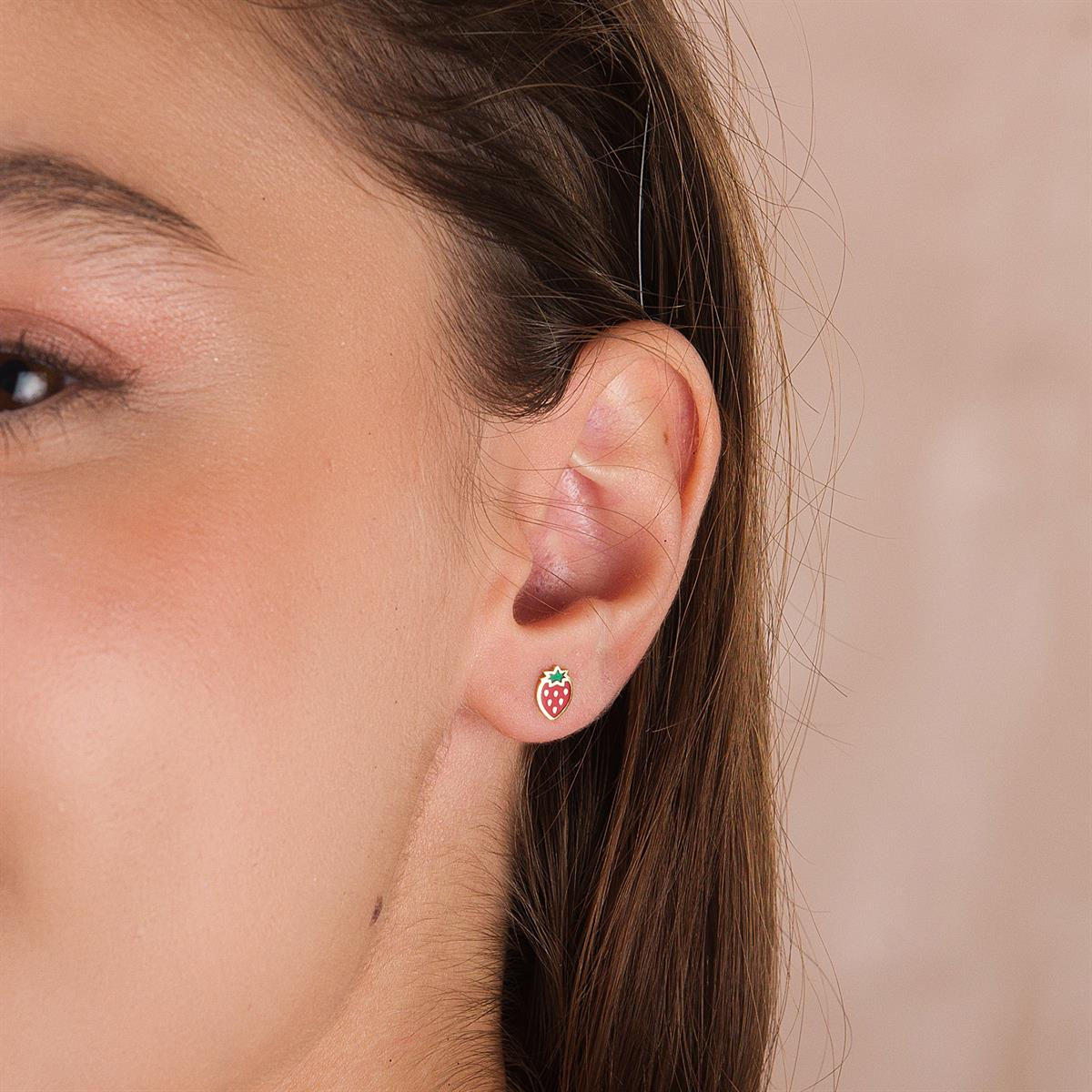 14 Ayar Altın Çilek Küpe