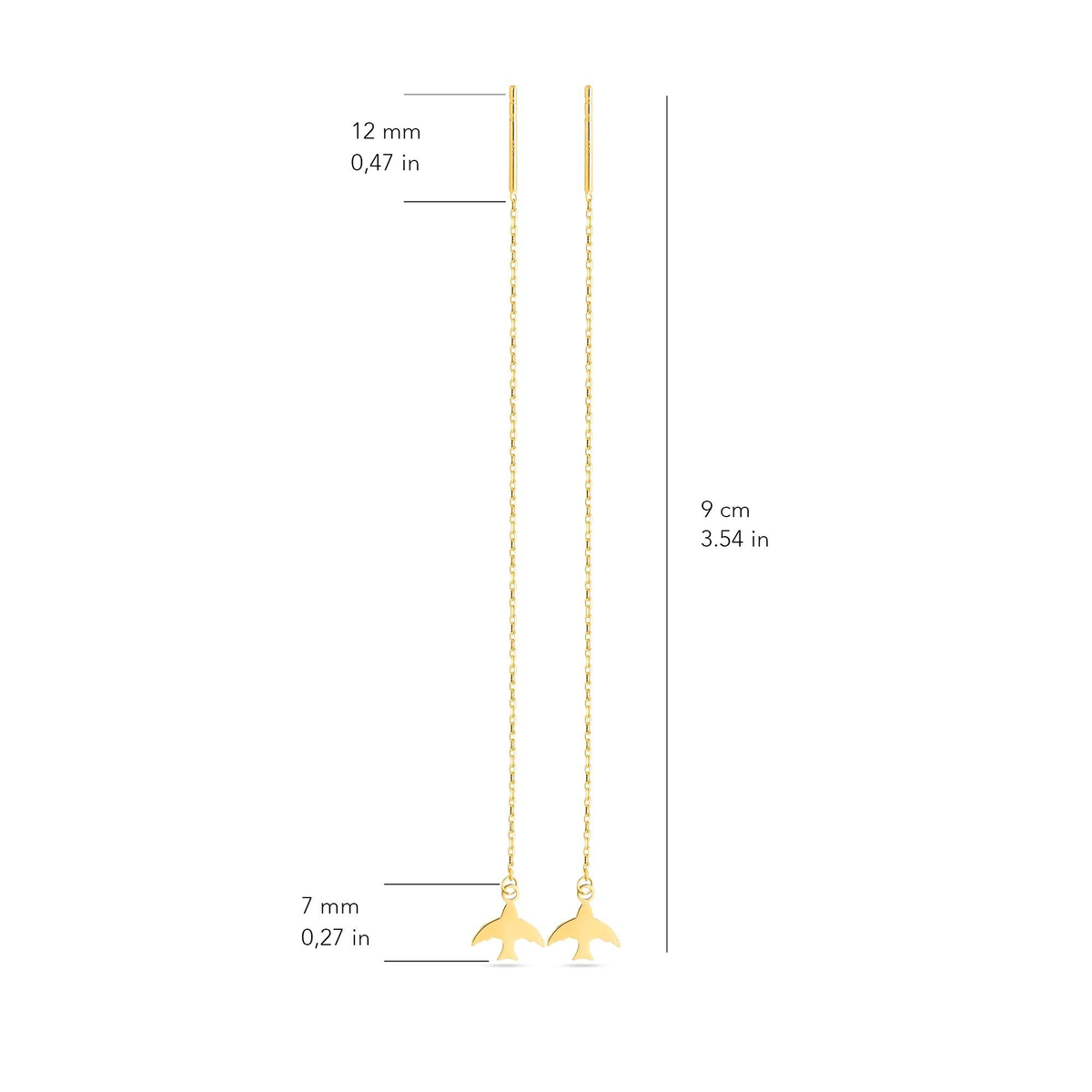 14 Ayar Altın Kuş Sallantı Zincir Tek Küpe