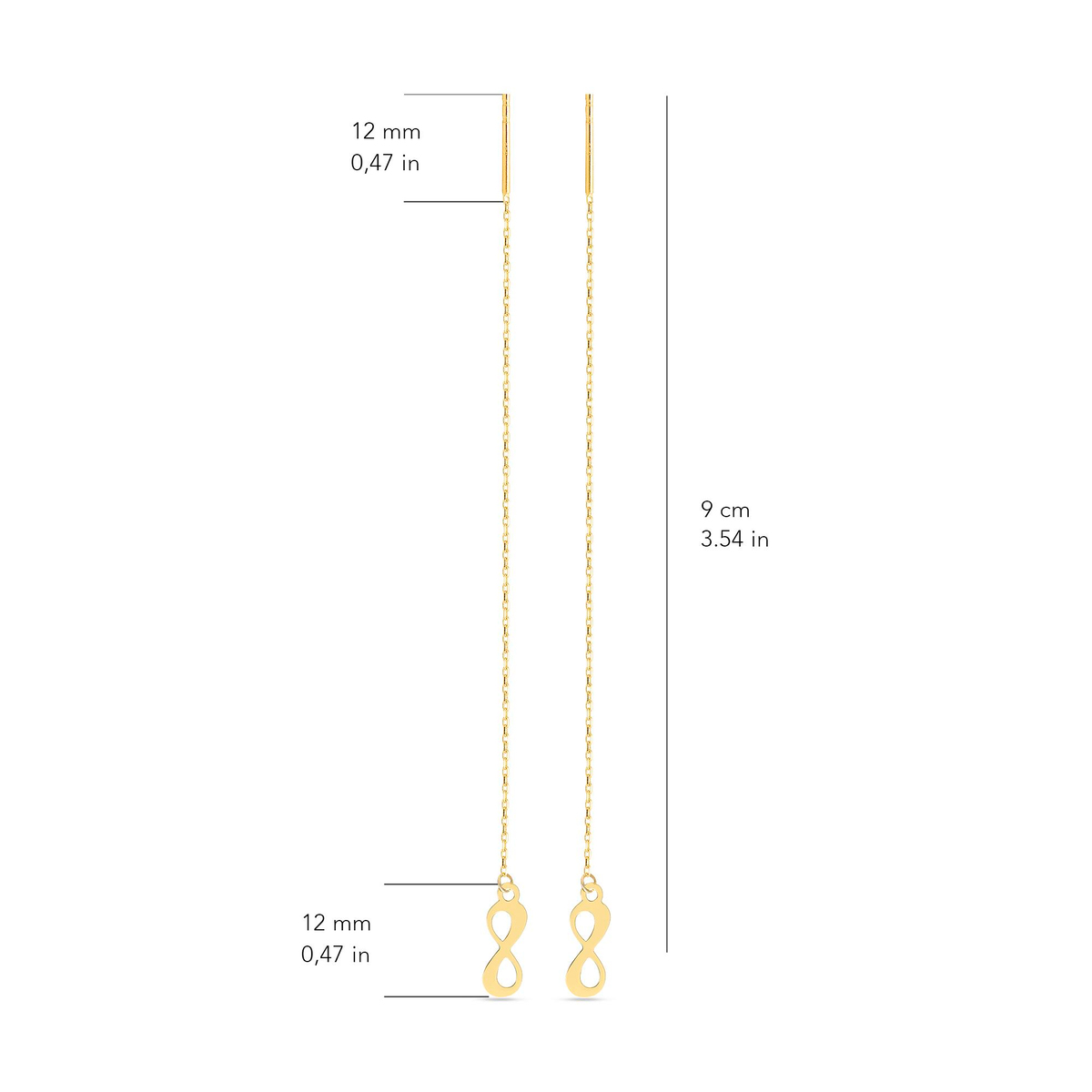 14 Ayar Altın Sonsuzluk Sallantı Zincir Tek Küpe