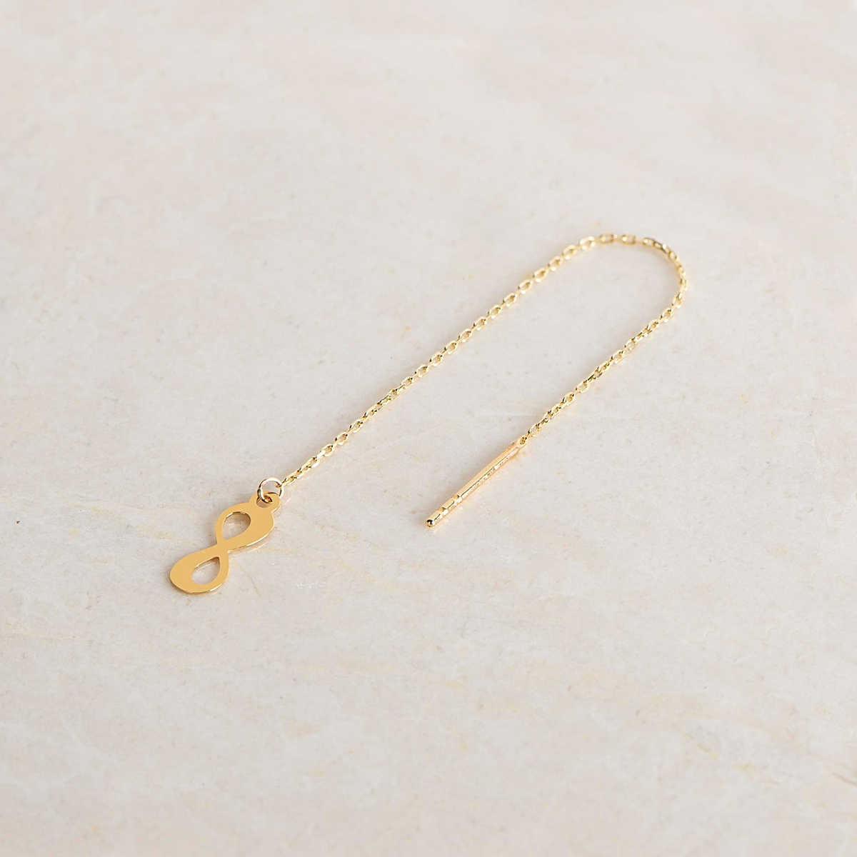 14 Ayar Altın Sonsuzluk Sallantı Zincir Tek Küpe