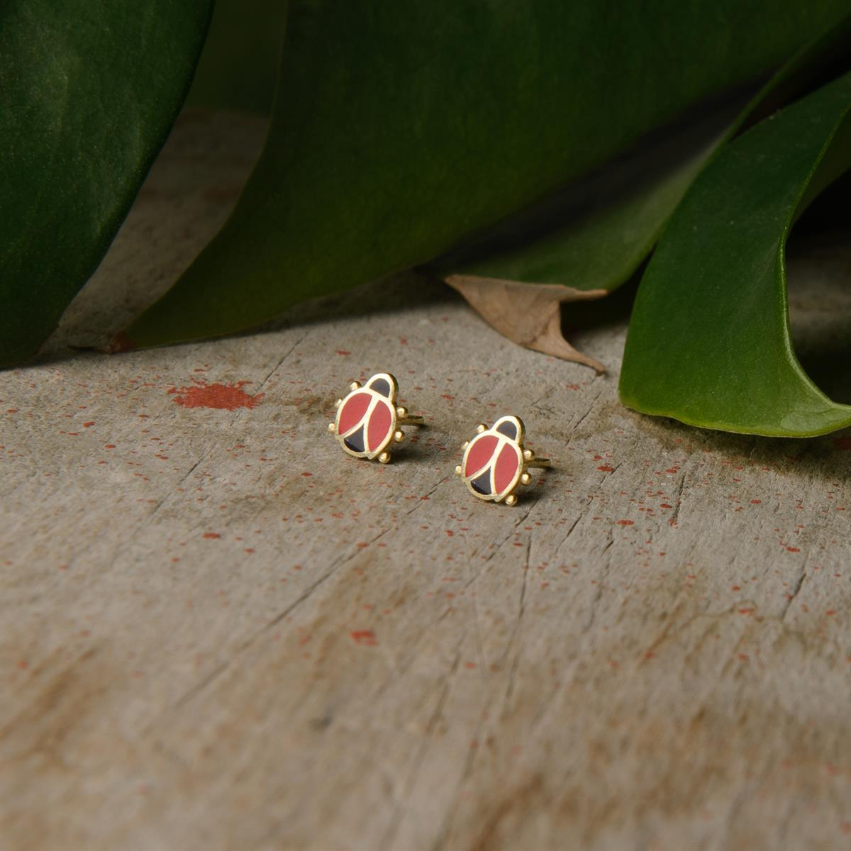 14 Ayar Altın Uğur Böceği Küpe