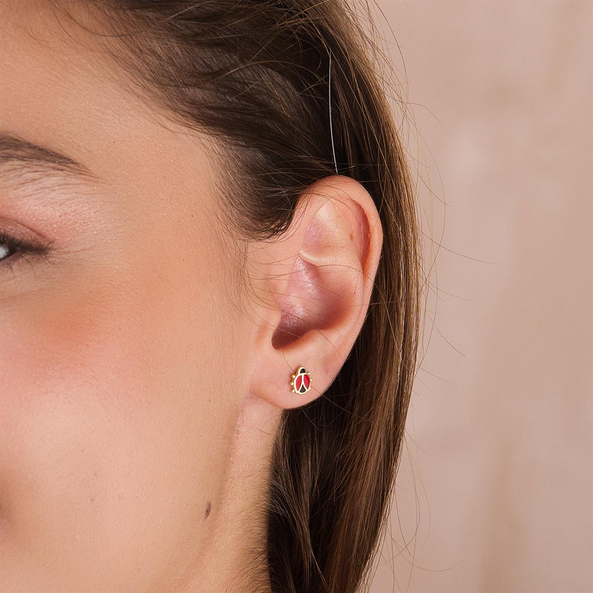 14 Ayar Altın Uğur Böceği Küpe