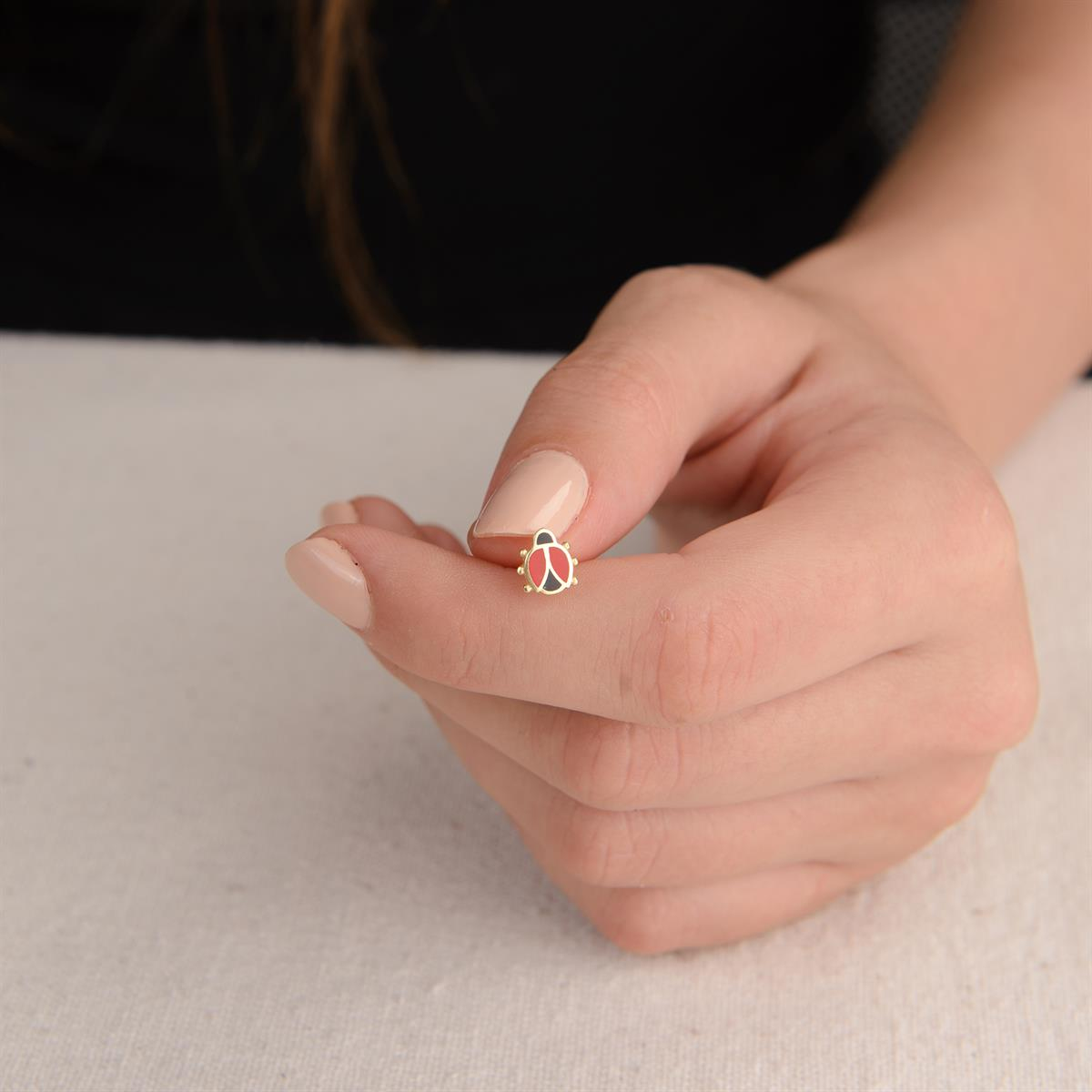 14 Ayar Altın Uğur Böceği Küpe