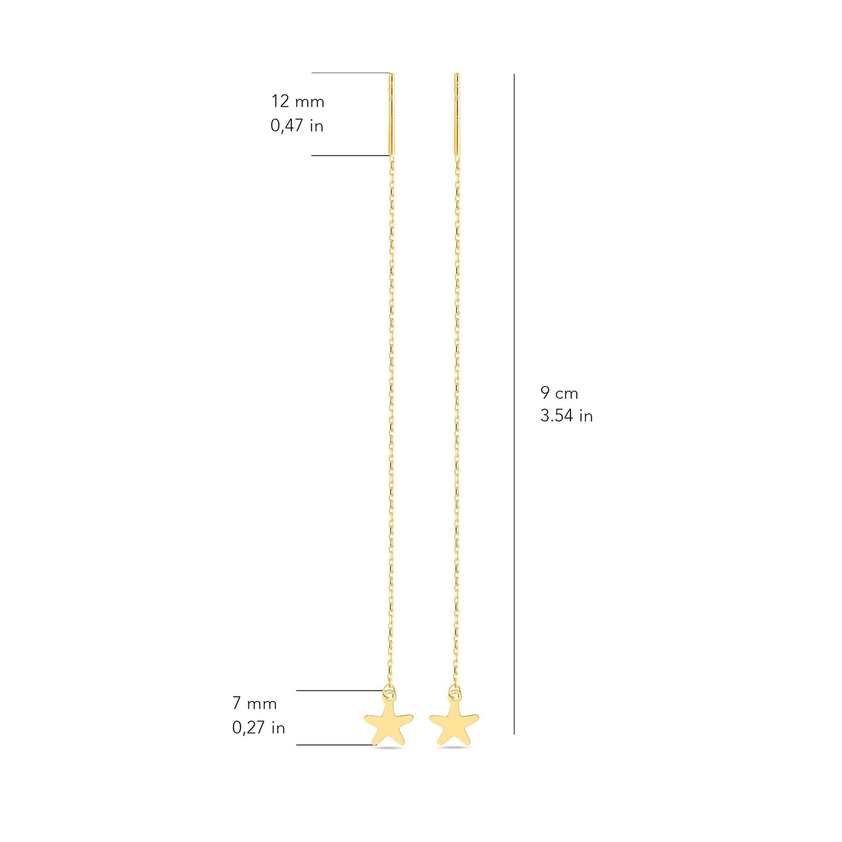 14 Ayar Altın Yıldız Sallantı Zincir Tek Küpe
