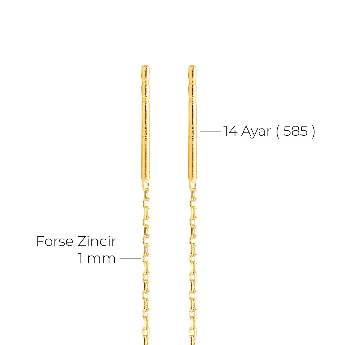 14 Ayar Altın Yuvarlak Sallantı Zincir Tek Küpe