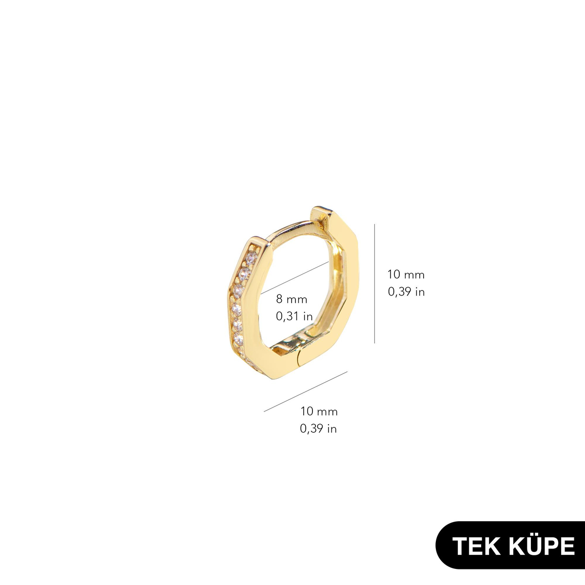 14 Ayar Altıgen Tek Halka Altın Küpe